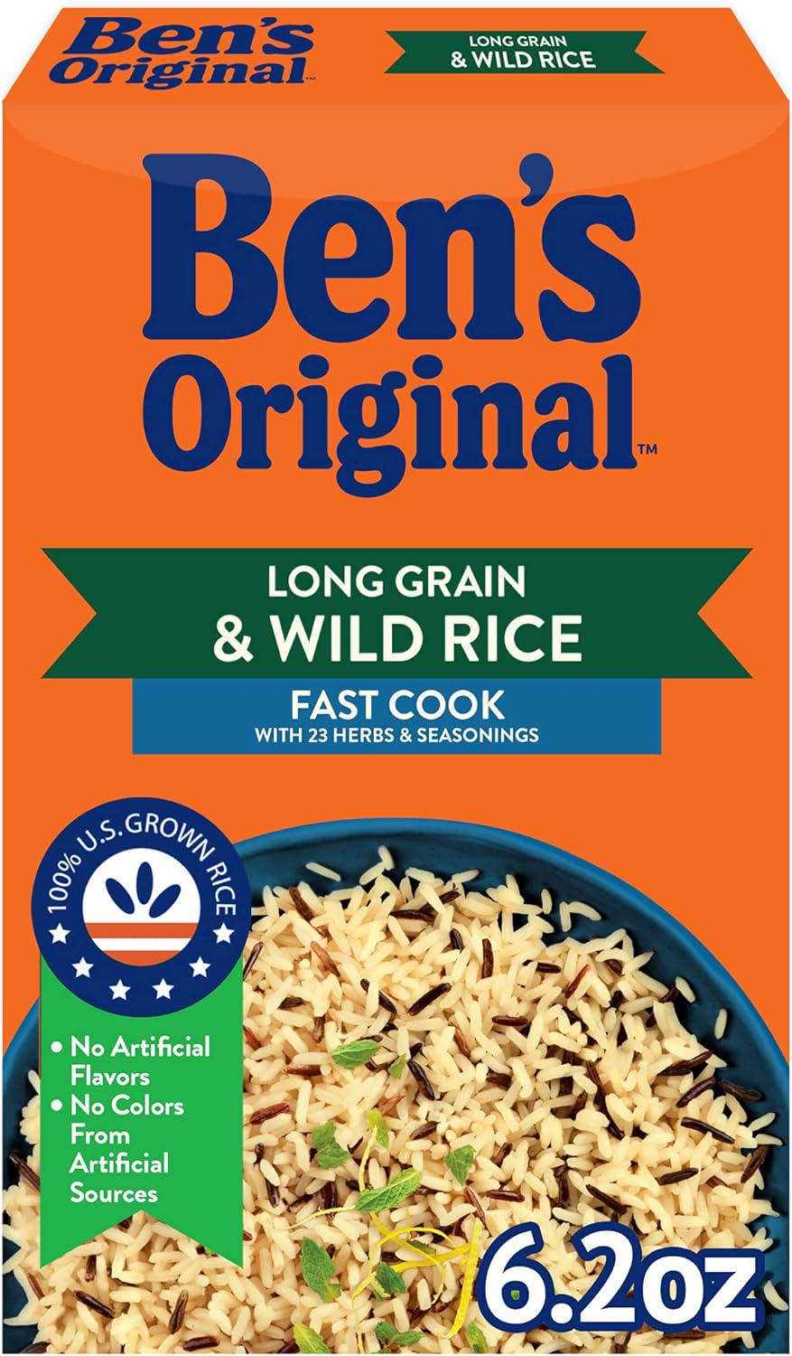 BEN'S ORIGINAL Long Grain Rice and Wild Rice, Fast Cook Rice, 6.2 OZ Box (Pack of 12)