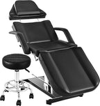Facial Tattoo Chair for Client, Hydraulic Esthetician Lash Bed with Rolling Stool, 360° Swivel Adjustable Headrest Tattoo Artist Massage Table Beauty Salon Spa Equipment, Black