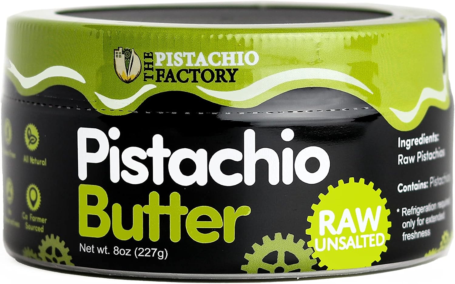 Pistachio Butter - Raw Unsalted - 100% Pistachio, Vegan, Kosher, High Protein, No Added Sugars, Allergy Friendly, Non-gmo, The Pistachio Factory
