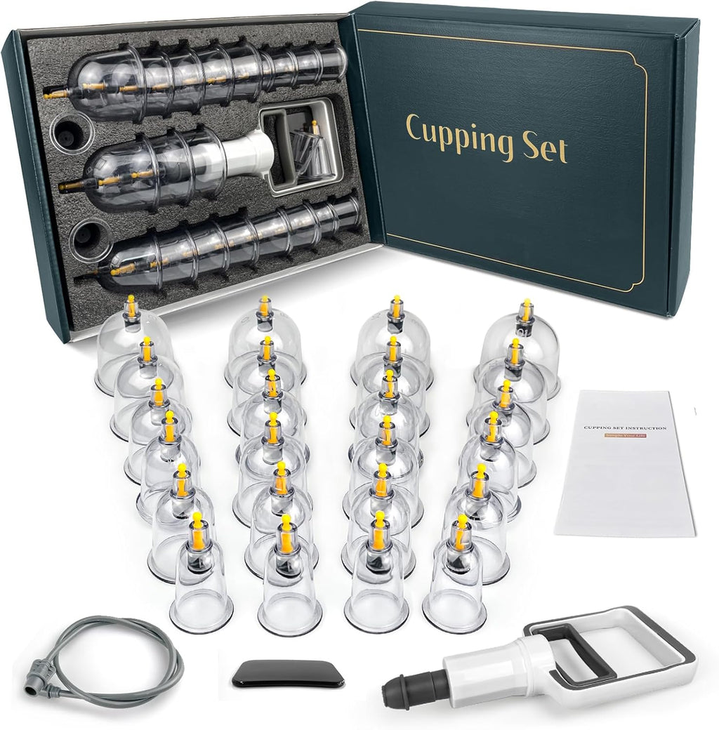 DEFUNX Cupping Kit for Massage Therapy - 24 Cups Professional Massage Cups Set with Manual Pump, Vacuum Cupping Therapy Set for Cellulite Reduction Muscle Pain Relief