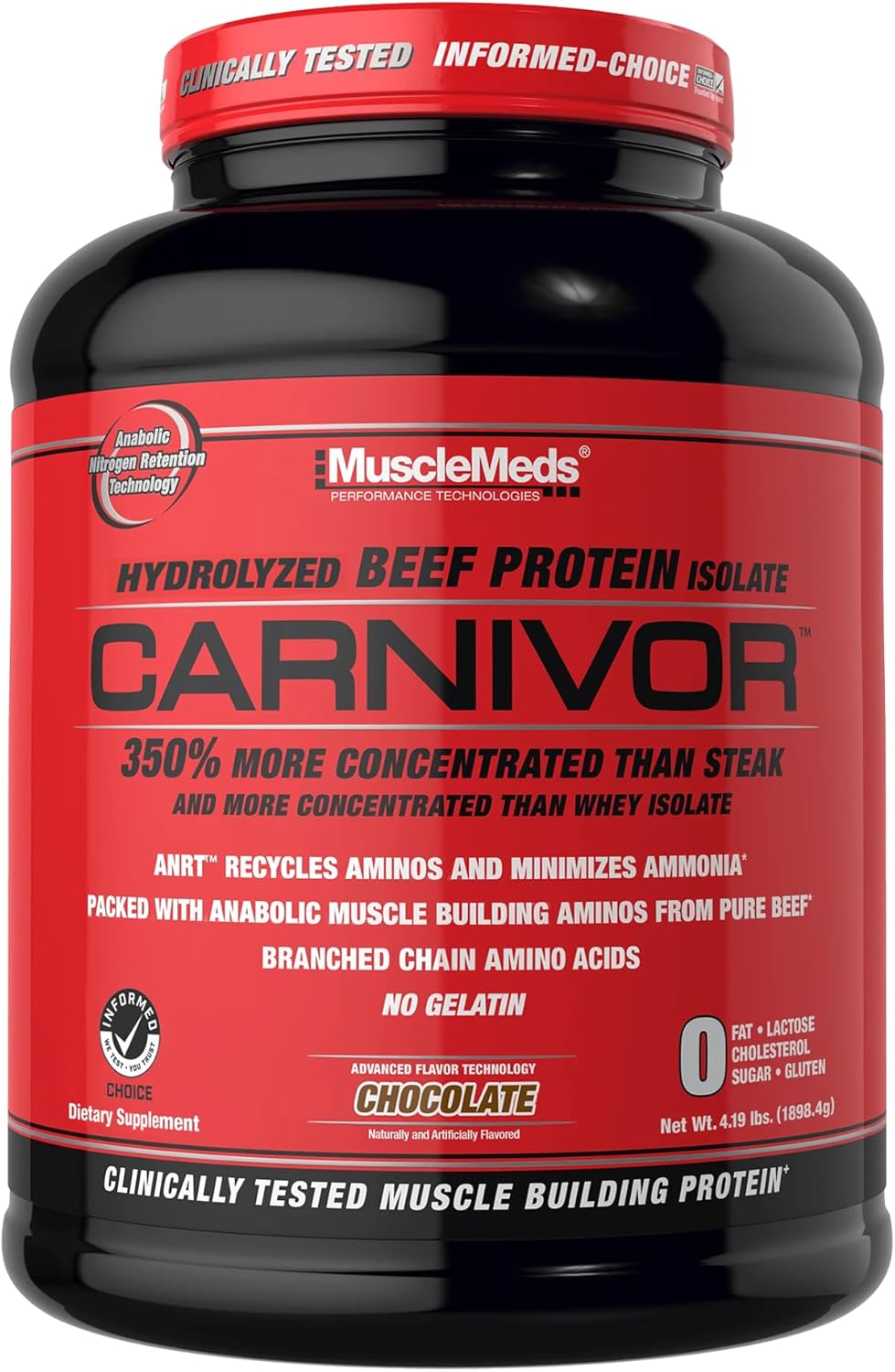 MuscleMeds CARNIVOR Beef Protein Isolate Powder, Muscle Building, Recovery, Lactose Free, Sugar Free, Fat, Free, 23g Protein, Halal Certified, Chocolate, 56 Servings