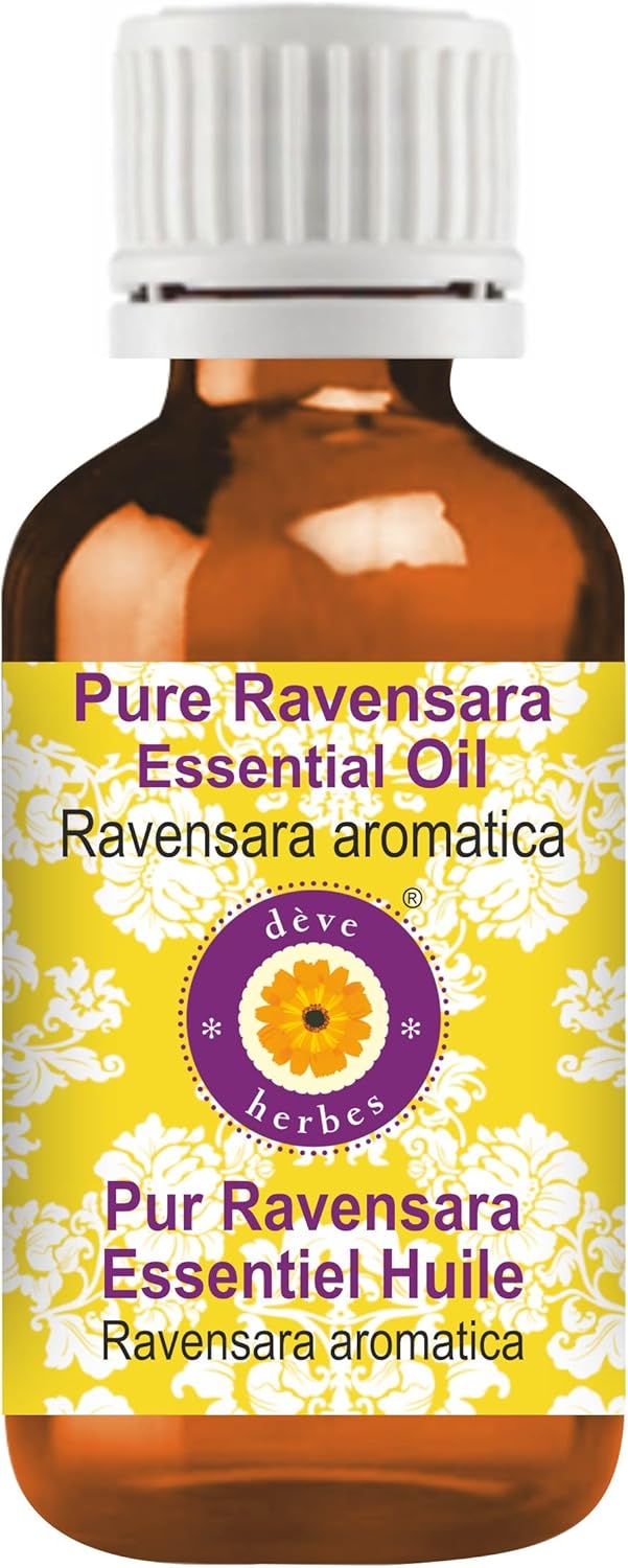 dève herbes Ravensara Essential Oil (Ravensara aromatica) Pure | Non-Sticky | Non-Greasy | Lightweight | Men & Women | All Skin Types | Steam Distilled 10ml (0.33 oz)