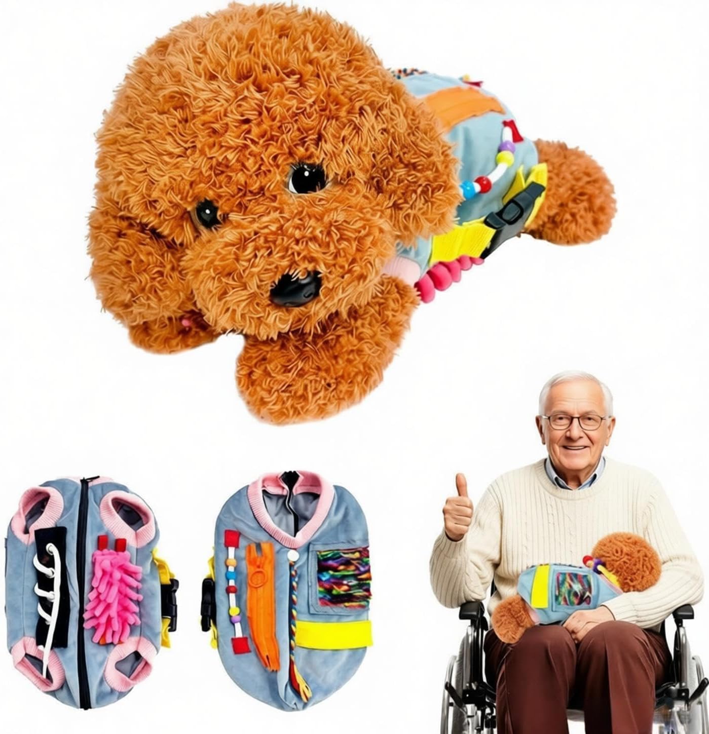 Fidget Dog Blanket for Dementia & Alzheimer’s|Dementia Activities for Seniors|Anxiety & Stress Relief|Sensory Activities for Elderly with Alzheimer’s or Dementia