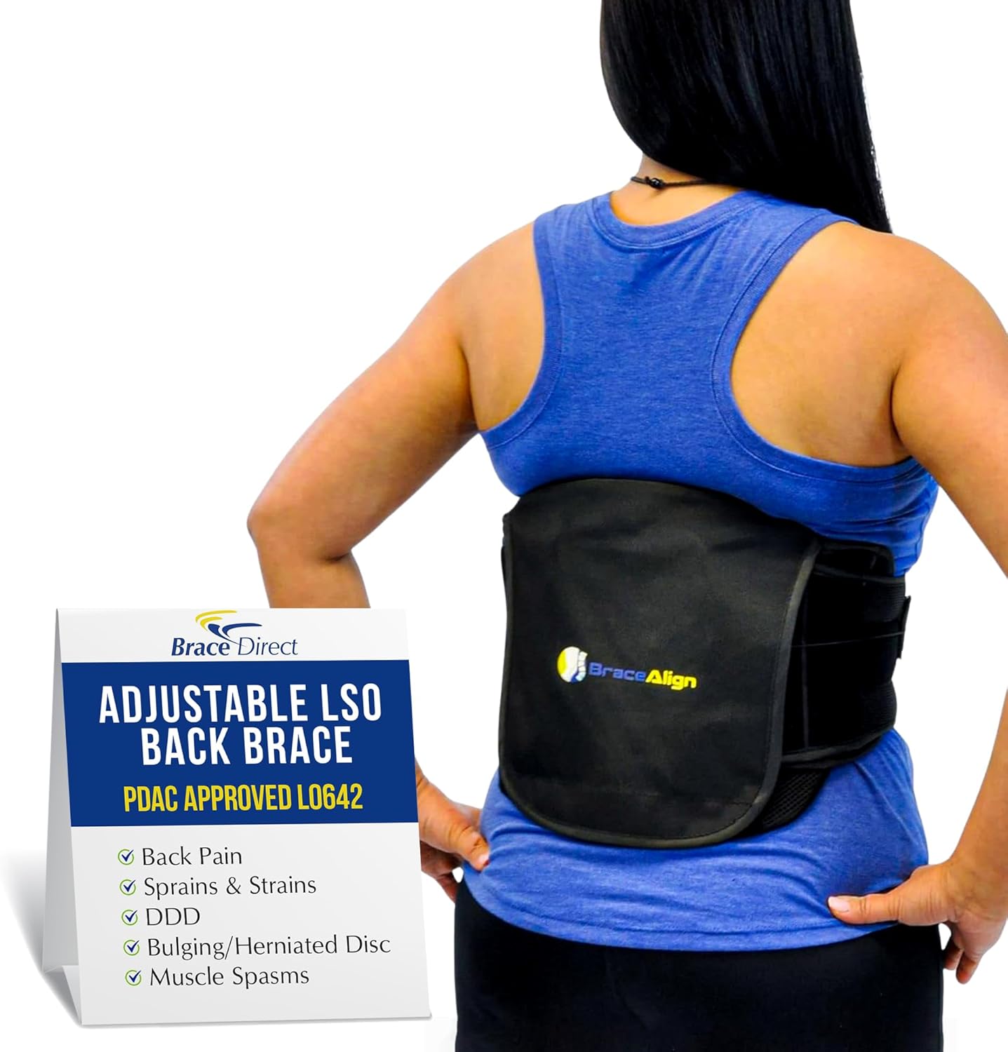 Adjustable LSO Lumbar Back Brace - Lower Back Pain Relief, Sciatica, Herniated Disc, DDD & Spinal Stenosis - Pulley Compression - Breathable & Lightweight - L0627, L0642