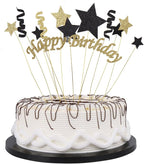 Handmade Black and Glod Glitter Pentacle Pentacle Cake Toppers Happy Birthday Cake Bunting Topper Paper, Birthday Party Decoration