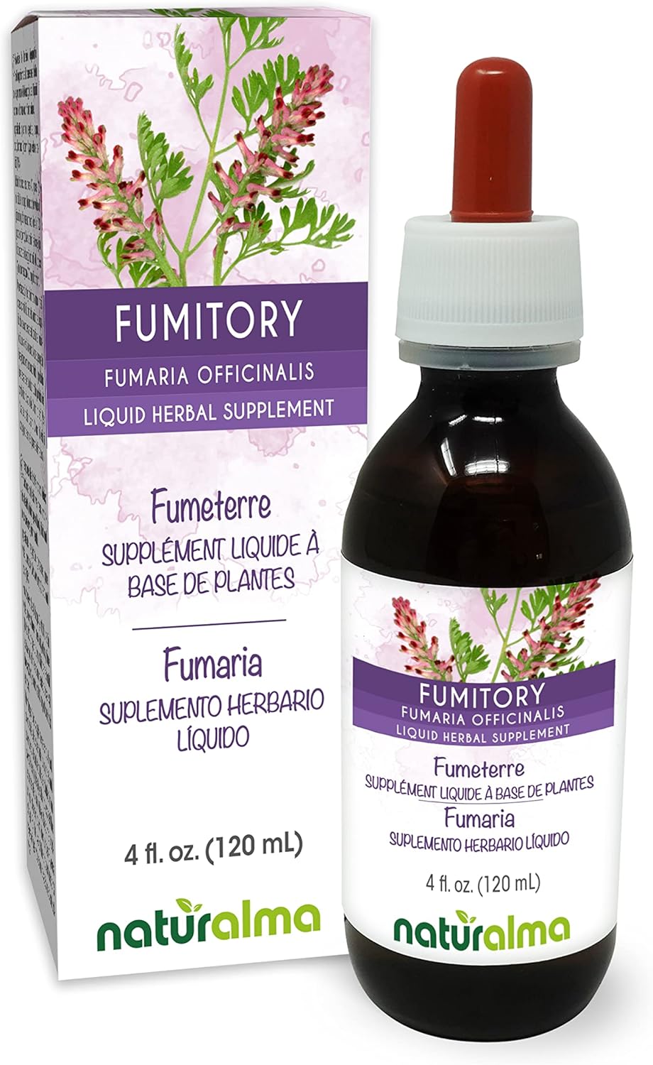 Naturalma Fumitory (Fumaria officinalis) herb with Flowers Alcohol-Free Tincture - 4 fl oz Liquid Extract in Drops - Herbal Supplement - Vegan