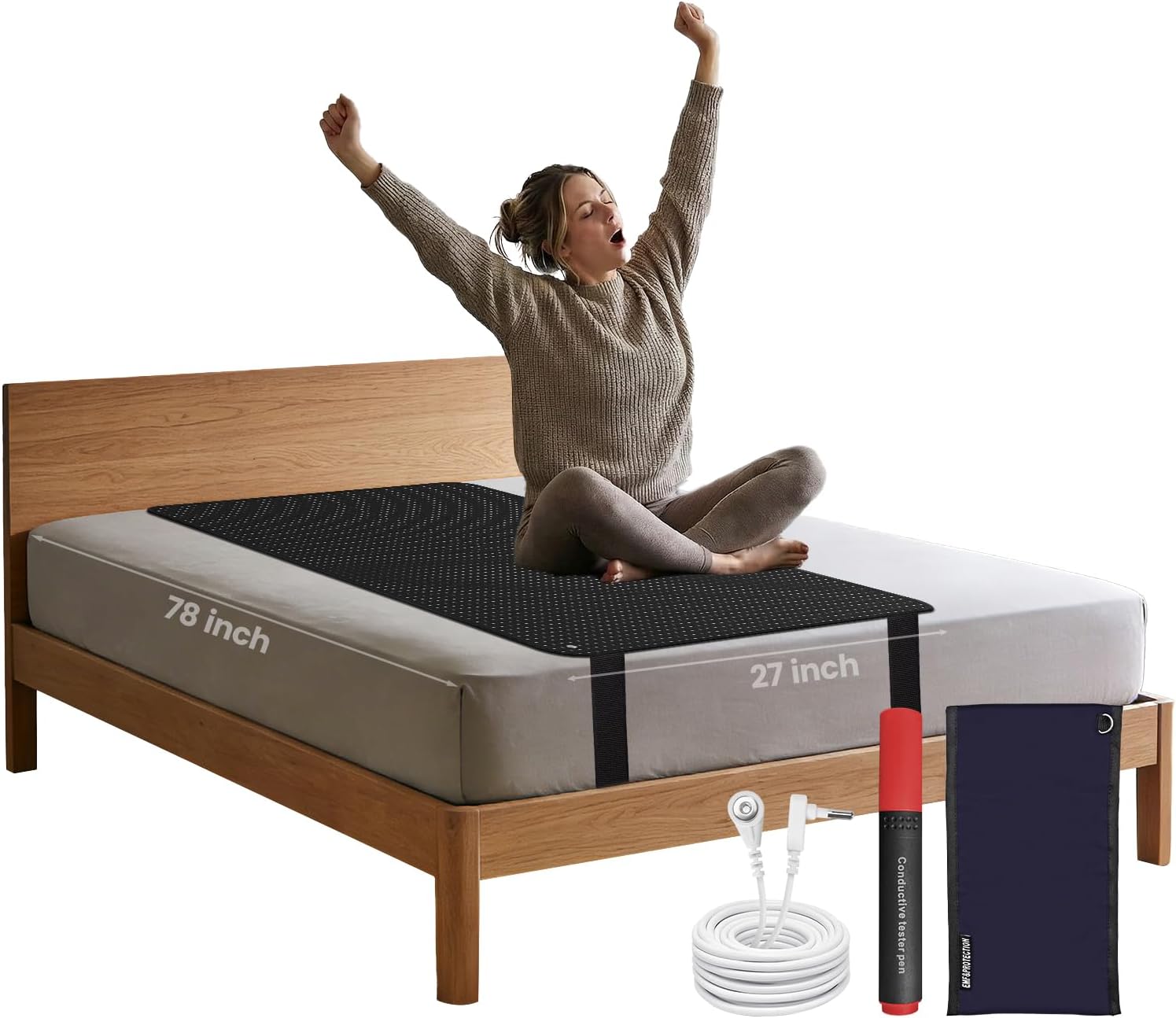 NIULAFR Grounding Mat for Bed, Earth Connected Conductive Grounding Mattress Pad for Better Sleep, Reduce Stress, Improve Health