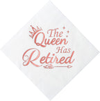 Retirement Party Decorations for Women - Happy Retirement Decorations Rose Gold Foil Cocktail Napkins 50 Pack,5"x 5" Folded, The Queen Has Retired