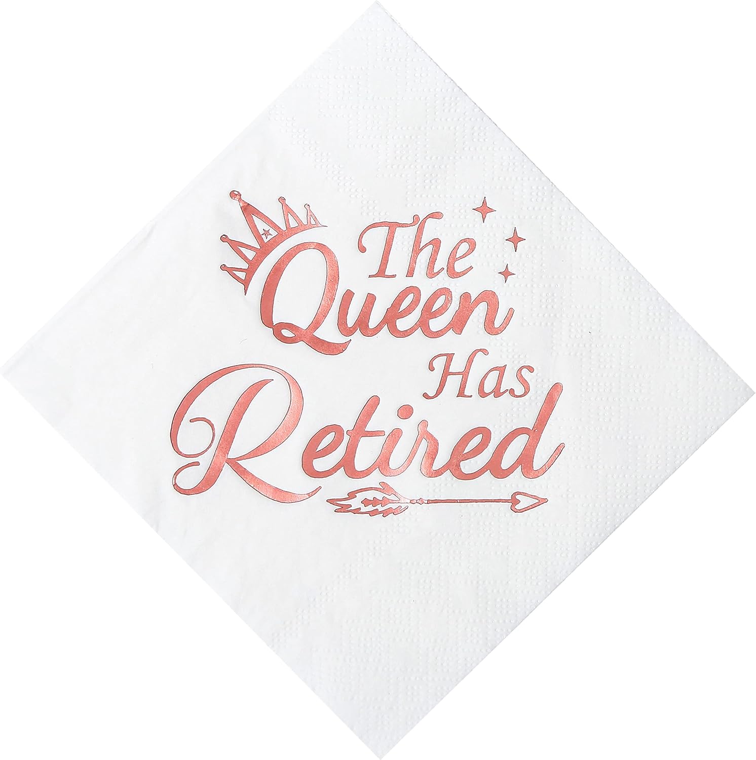 Retirement Party Decorations for Women - Happy Retirement Decorations Rose Gold Foil Cocktail Napkins 50 Pack,5"x 5" Folded, The Queen Has Retired