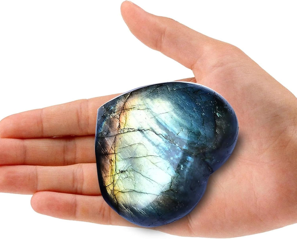 Large Heart Crystal Stones Healing Crystal Palm Polished Love Shaped Gemstones Blue Labradorite Heart Rock Meditation Gift 0.6-0.8Pounds