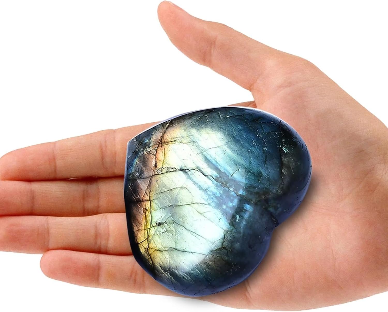 Large Heart Crystal Stones Healing Crystal Palm Polished Love Shaped Gemstones Blue Labradorite Heart Rock Meditation Gift 0.6-0.8Pounds