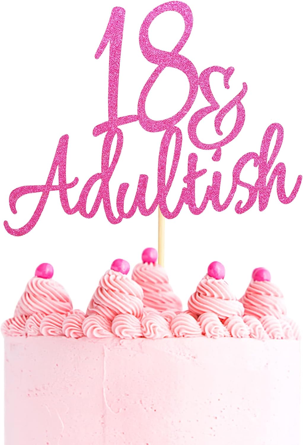 18 & Adult-ish Cake Topper, 18 and Adultish Cake Pick, Time to Adult/Eighteen Birthday Cake Decor, Happy 18th Birthday Party Decoration Supplies - Pink Glitter