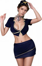 Womens Sexy Lingerie Flight Attendant Costume Stewardess Uniform Bag Hip Skirt Temptation Cosplay Outfit