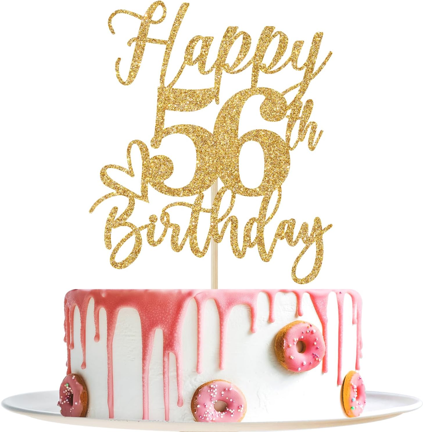 Happy 56th Birthday Cake Topper, 56 Birthday Decorations for Women/Men, Cheers to 56 Years, Hello 56, 56th Happy Birthday Party Decorations Gold Glitter
