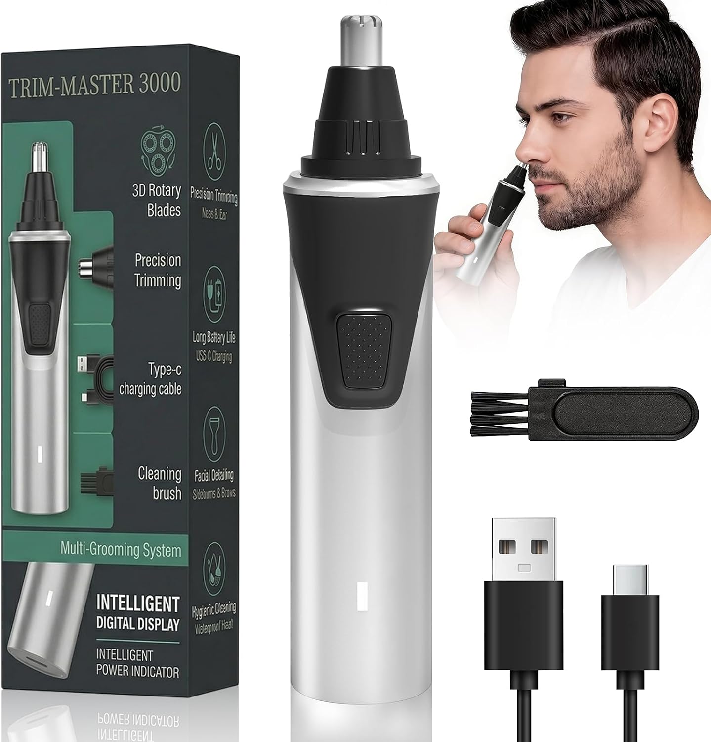 Electric Nose Hair Trimmer for Men, 2026 Professional 2 in 1 Painless Rechargeable Nose and Ear Hair Clipper, IPX7 Waterproof, Type-C Fast Charging, 6-Month Battery Life,Gifts for Father
