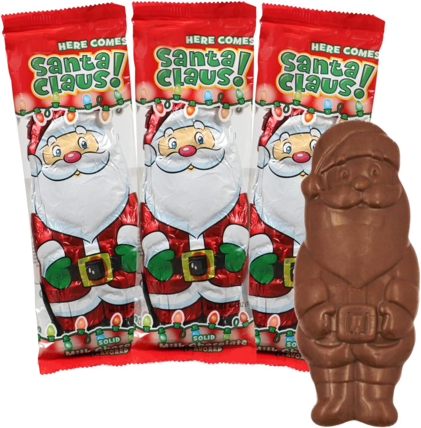 Sweetzo Santa Claus Milk Chocolate Treats, Individually Wrapped Christmas Stocking Stuffers and Gifts (Pack of 3) 4 Ounces Each (Santa)