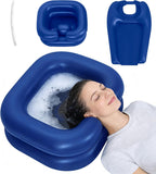 2-in-1 Inflatable Shampoo Basin with Bib & Drain Hose - Portable Hair Washing Station for Bedridden, Elderly & Kids - Deep Blow Up Shampoo Bowl for Locs Detox Tub, ACV Rinse & Home Sink