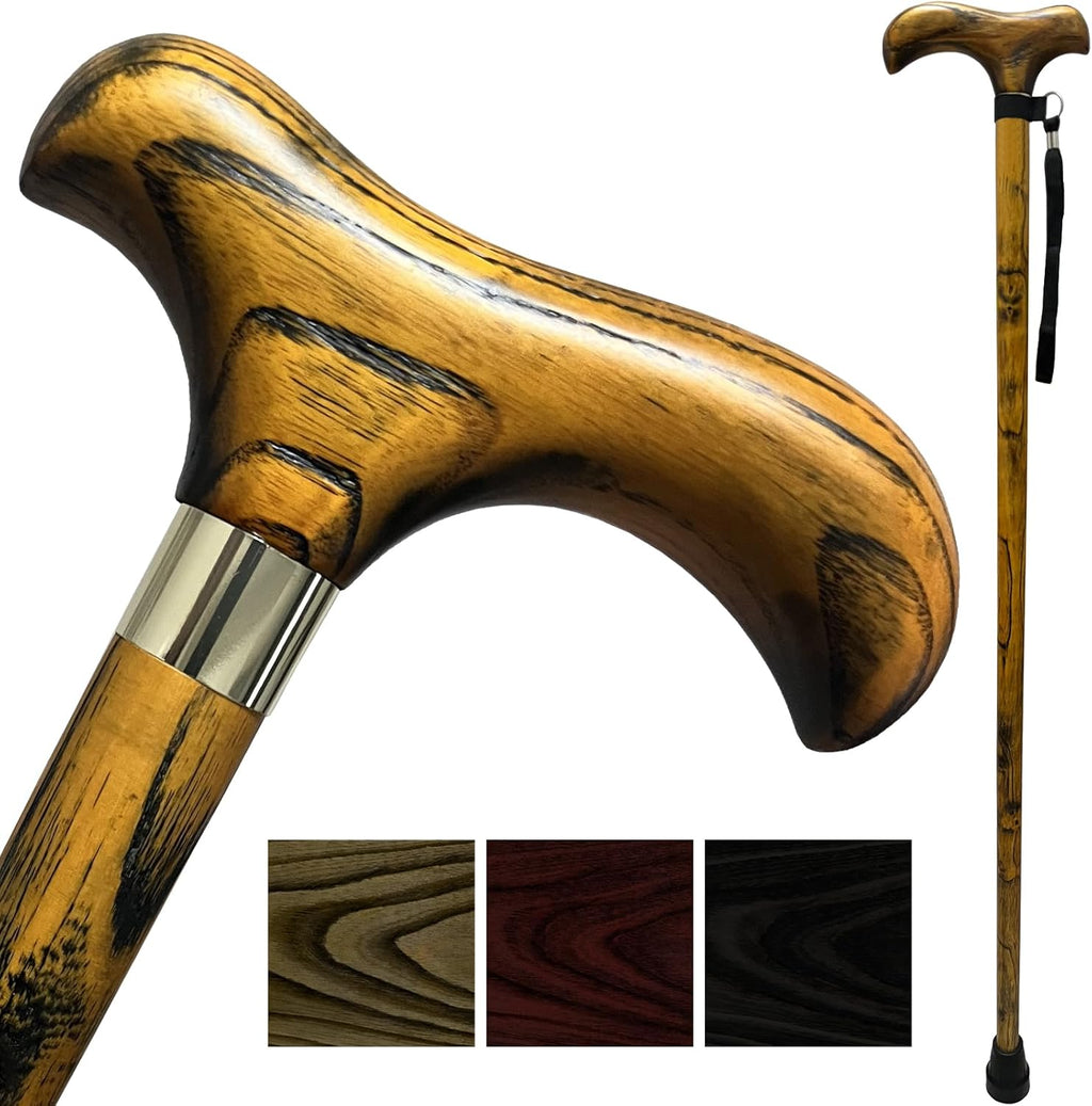 Handmade Wooden Walking Canes Stylish Hardwood Walking Sticks with Wrist Strap and Rubber Tips - 36 Inches
