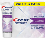 Crest 3D White Brilliance Vibrant Peppermint Teeth Whitening Toothpaste, 4.6 oz Pack of 3, Anticavity Fluoride Toothpaste, 100% More Surface Stain Removal, 24 Hour Active Stain Prevention