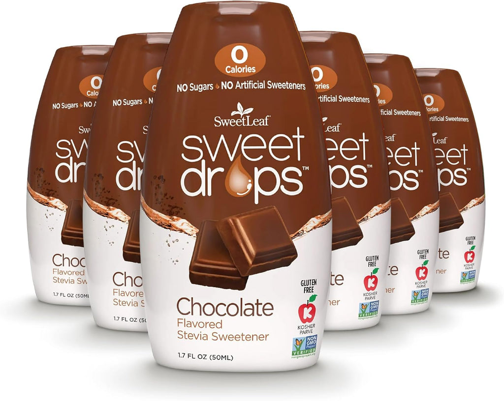 SweetLeaf Sweet Drops - Flavored Stevia Liquid Sweetener, Stevia Extract, Zero Calories, Gluten Free, Keto Friendly, Non GMO, Natural Flavors, Sugar Alternative - Chocolate, 1.7 Fl Oz (Pack of 6)