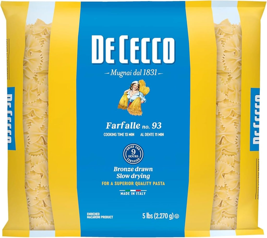 De Cecco Farfalle No. 93 Pasta, 5 Lb, Authentic, Slow Dried, Made with Durum Wheat, Versatile Pasta for Sauces & Recipes, Made in Italy