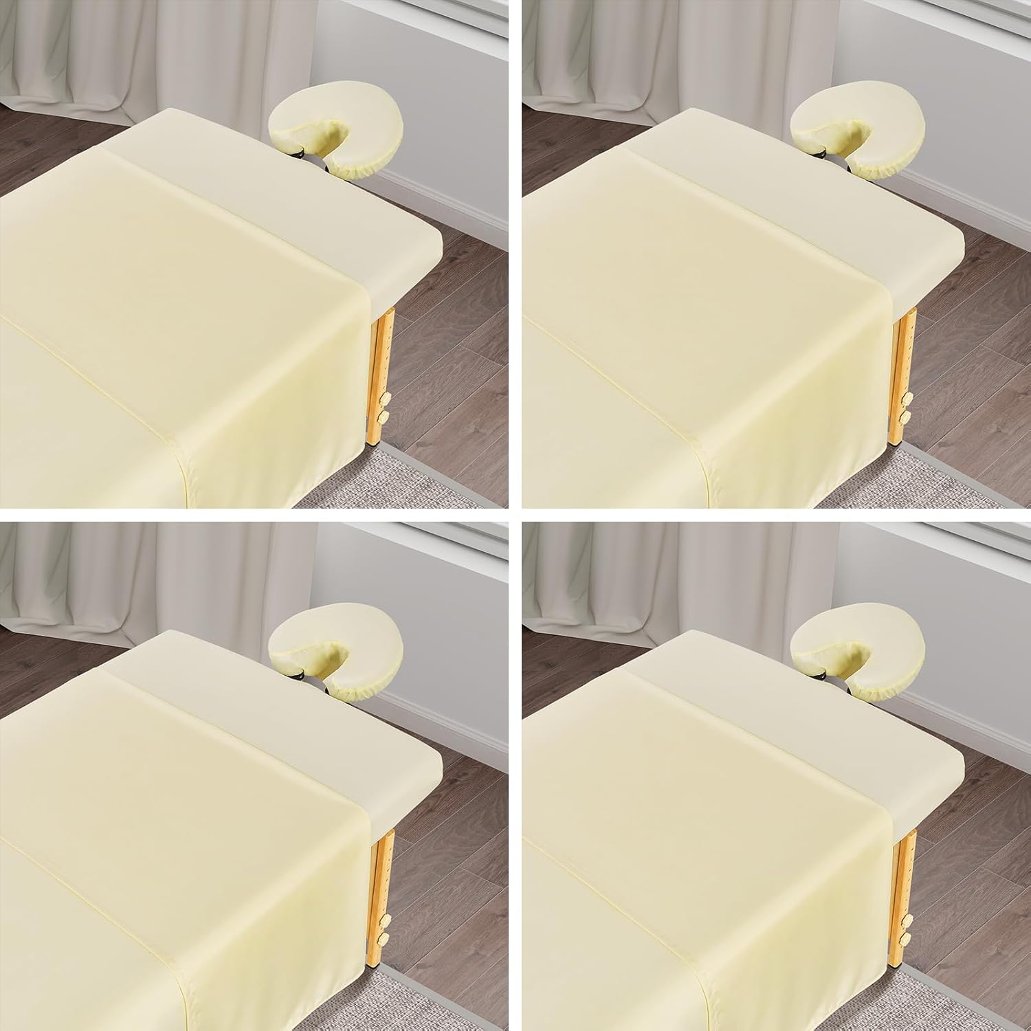 4 Sets Premium Microfiber Massage Table Sheets Set, 3 Piece Set Soft Massage Table Cover, Ultra-Light Massage Sheets Sets Include Flat Sheet, Fitted Sheet, and Fitted Face Rest Cover, Beige