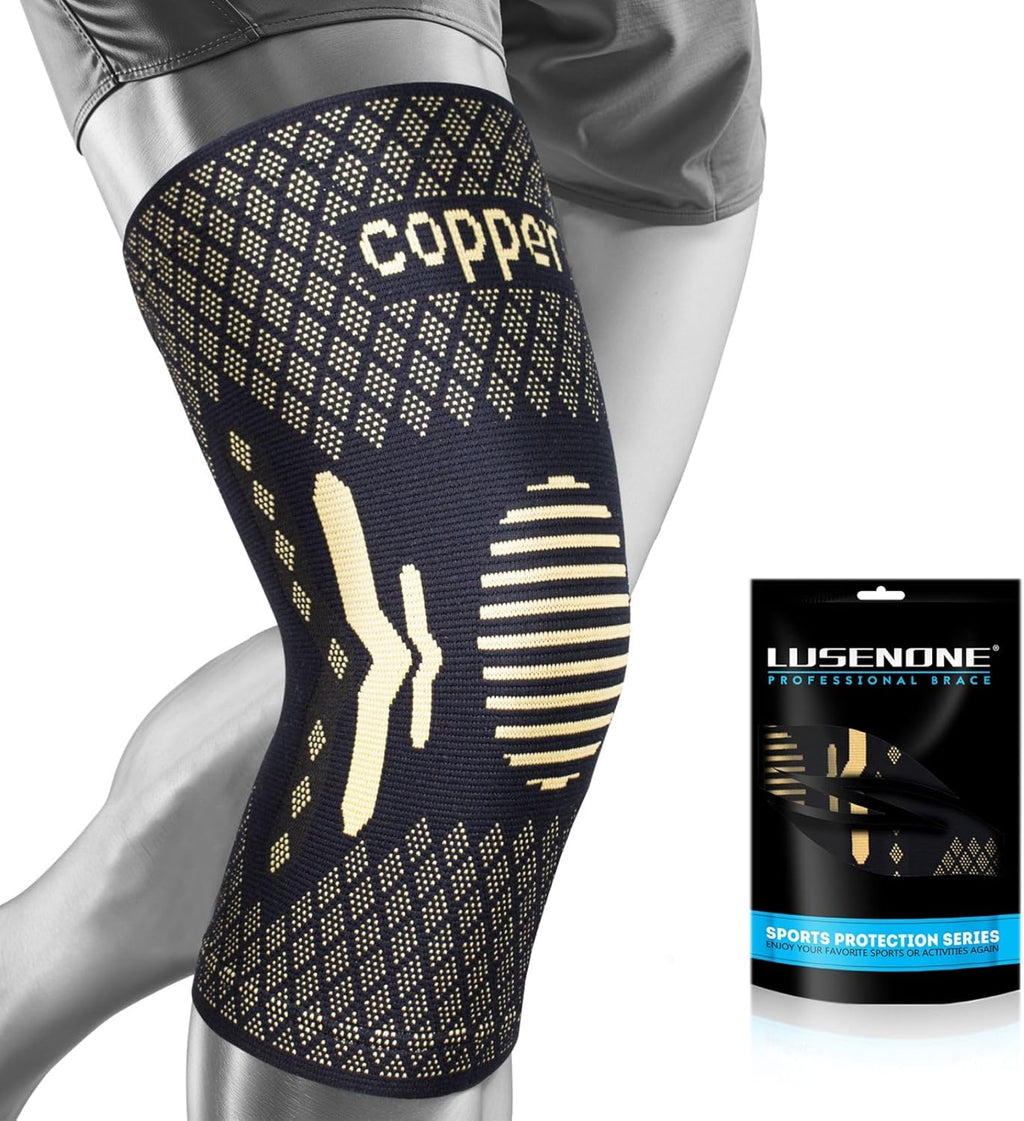 Lusenone Copper Knee Braces for Knee Pain Women & Men - Best Knee Compression Sleeve for Arthritis, ACL, Meniscus Tear, Joint Pain Relief, Best knee Support for Running,Weightlifting,Working Out