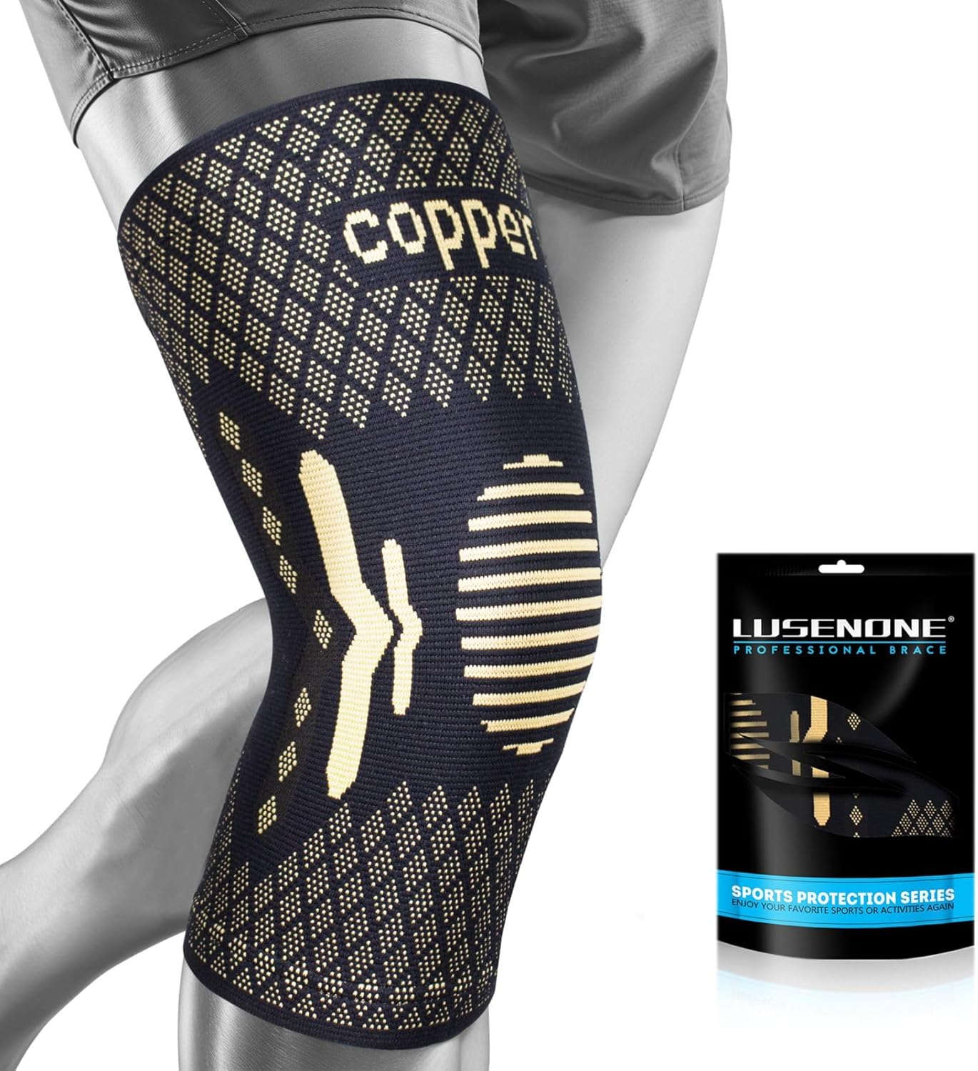 Lusenone Copper Knee Braces for Knee Pain Women & Men - Best Knee Compression Sleeve for Arthritis, ACL, Meniscus Tear, Joint Pain Relief, Best knee Support for Running,Weightlifting,Working Out