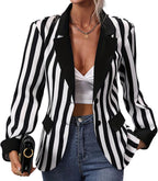 Black and White Striped Blazer for Women Long Sleeve Open Front Work Office Jacket Halloween Lapel Pockets Button Blazer Suit