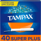 Tampax Cardboard Tampons for Women Super Plus Absorbency, Anti-Slip Grip, LeakGuard Skirt, Unscented, 40 Count