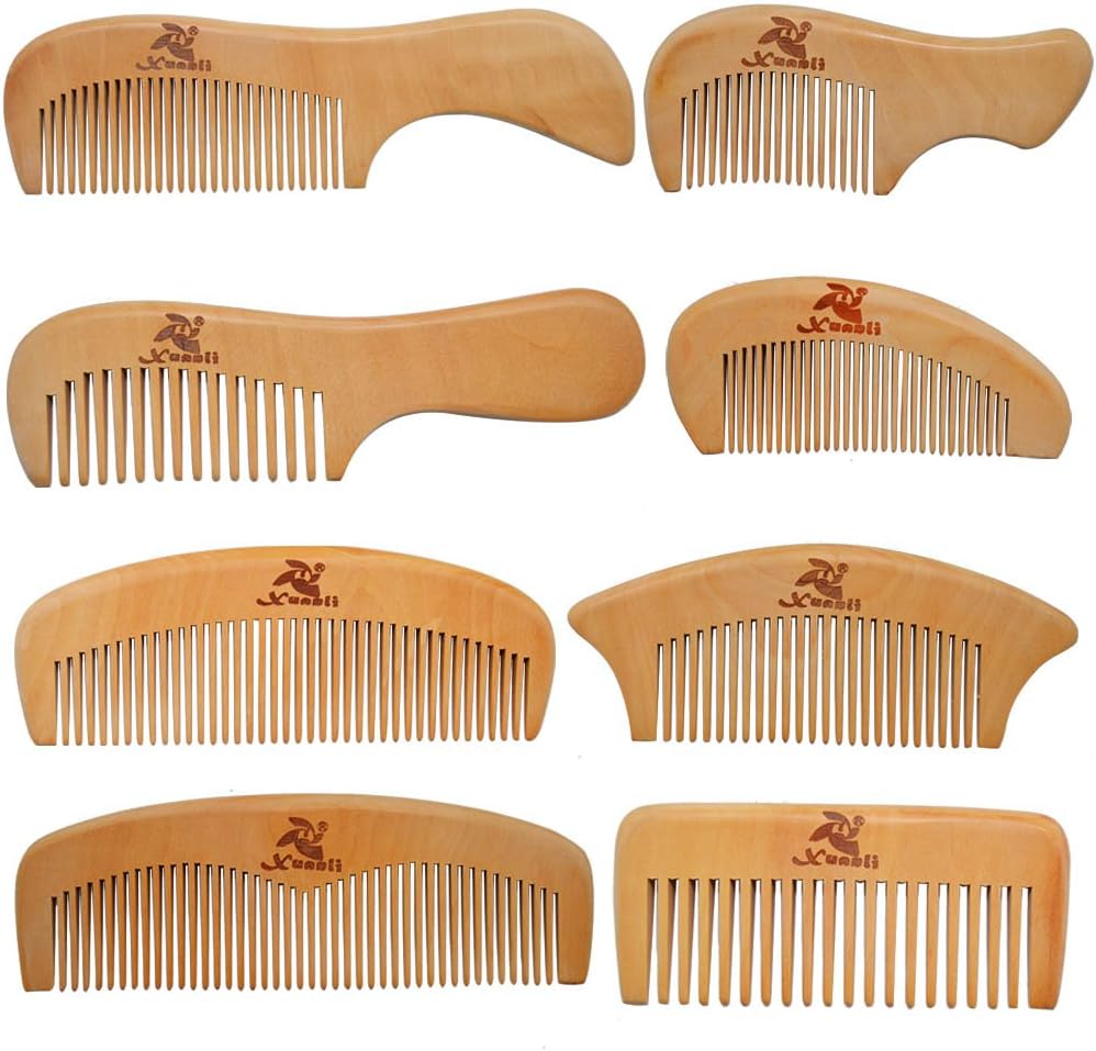 Xuanli® 8 Pcs The Family Of Hair Comb set - Wood with Anti-Static & No Snag Handmade Brush for Beard, Head Hair, Mustache With Gift Box (S021)