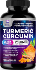 Turmeric Curcumin Supplement - 1750mg Organic Turmeric Per Serving - 95% Curcuminoids, Ginger & BioPerine Black Pepper for Best Absorption - Natural Vegan Joint Support, Bottled in USA - 360 Capsules