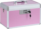 xydstay 14" Medicine Lock Box, First Aid Safe Medication Storage Box,Aluminum Daily Medicine Cabinet,Key Medication Locking Storage Box for Family Use,14" x 7.9" x 8.7", Pink