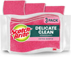 Scotch-Brite Gentle Clean Delicate Scrub Sponges, For Washing Dishes and Cleaning Kitchen, 3 Scrub Sponges