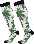 Compression Socks for Women Men Palm Trees and Coconuts Wide Calf Knee High Stockings 20-30mmHg Nurse Travel Athletic Sock 1 Pair