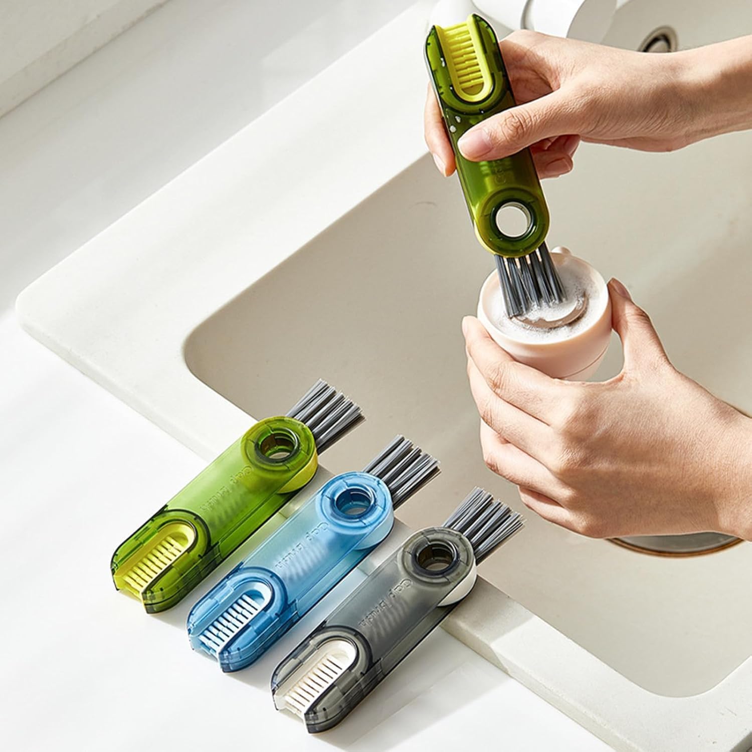 3PCS 3 in 1 Cup Lid Cleaning Brush, Multifunctional Crevice Bottle Gap Cleaner for Tight Spaces, Portable U Shaped Cleaning Brush Tool for Cups, Lids and Straws