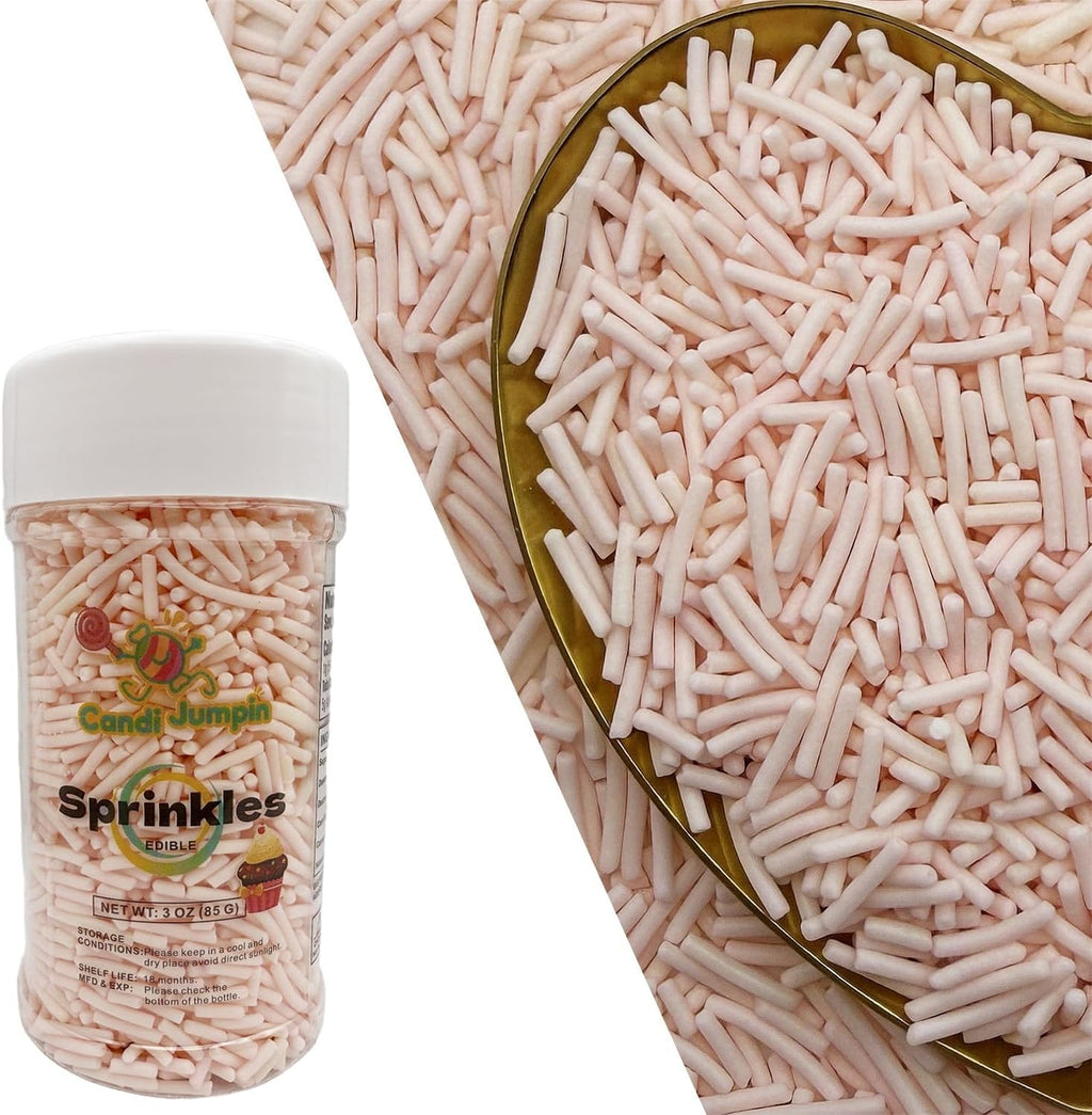 CandiJumpin Baby Pink Jimmy Sprinkles, Light Pink Sprinkles for Cake Decorating Edible Cake Jimmies Edible Crunchy Jimmies Ice Cream Toppings, Baby Shower Party Wedding Christmas Supplies 3 OZ