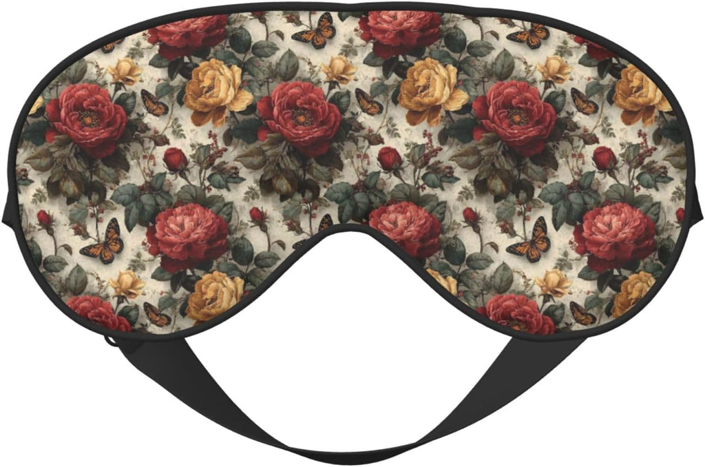 Roses and Butterflies Print Double Side Sleep Eye Mask, Adjustable Night Eye Cover for Women Men