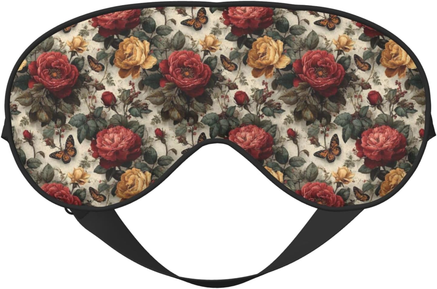 Roses and Butterflies Print Double Side Sleep Eye Mask, Adjustable Night Eye Cover for Women Men