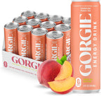 GORGIE Sugar Free Natural Energy Drinks, Peach (12 Pack) - Healthy Energy Drinks - Natural Coffee Replacement with Green Tea Caffeine and Biotin - 150mg Caffeine, Vegan, & Low Calorie