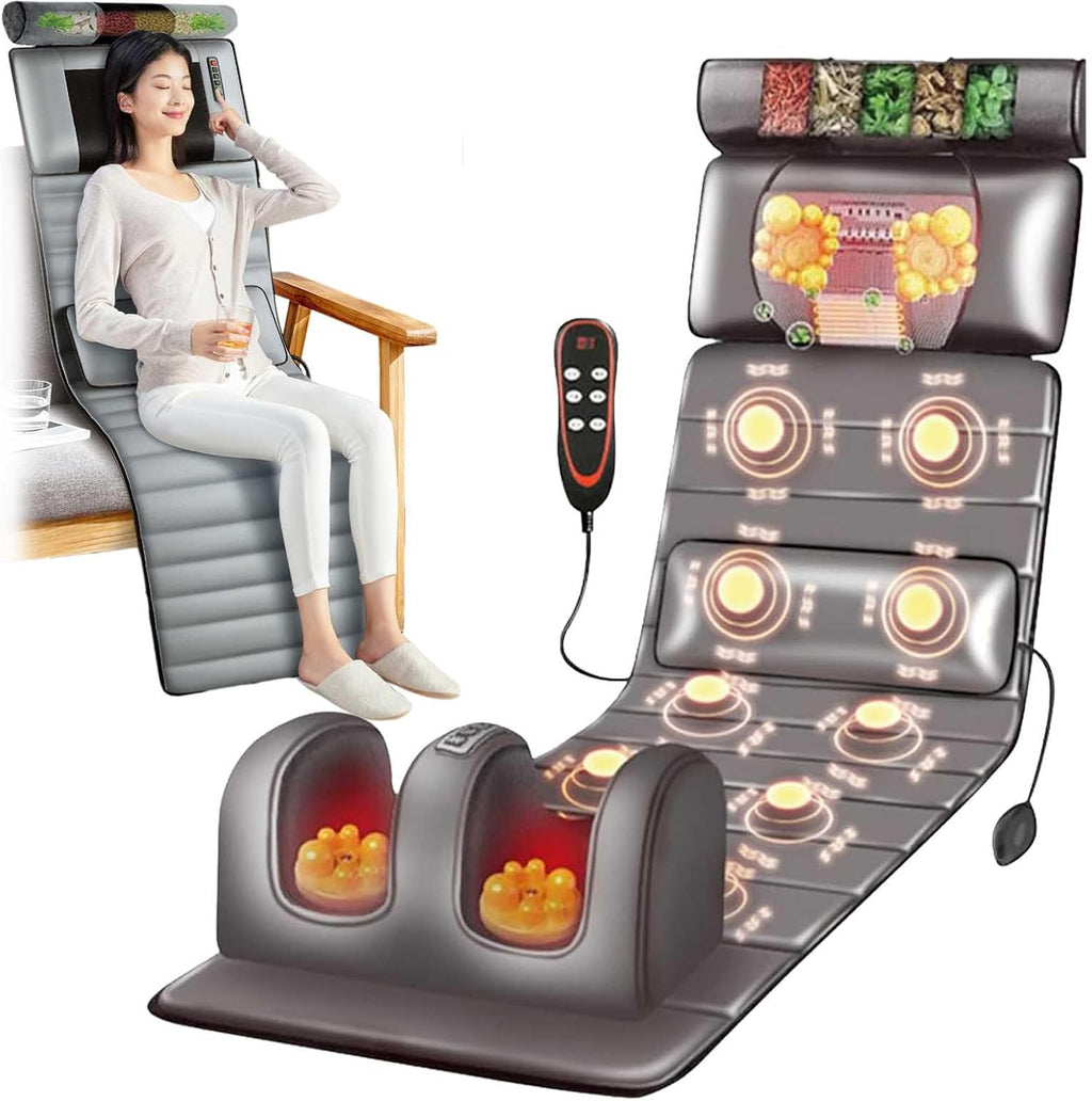 Vibrating Massage Mattress Pad with Heat,10 Vibrating Nodes Full Body Massage Mat with Adjustable Pillows Heating Pads,Full Body Massager for Neck and Back Muscle Relaxation