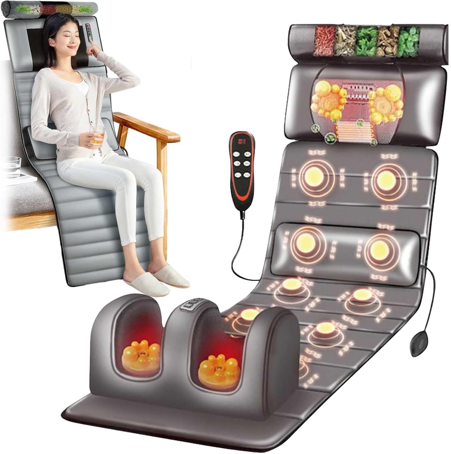Vibrating Massage Mattress Pad with Heat,10 Vibrating Nodes Full Body Massage Mat with Adjustable Pillows Heating Pads,Full Body Massager for Neck and Back Muscle Relaxation