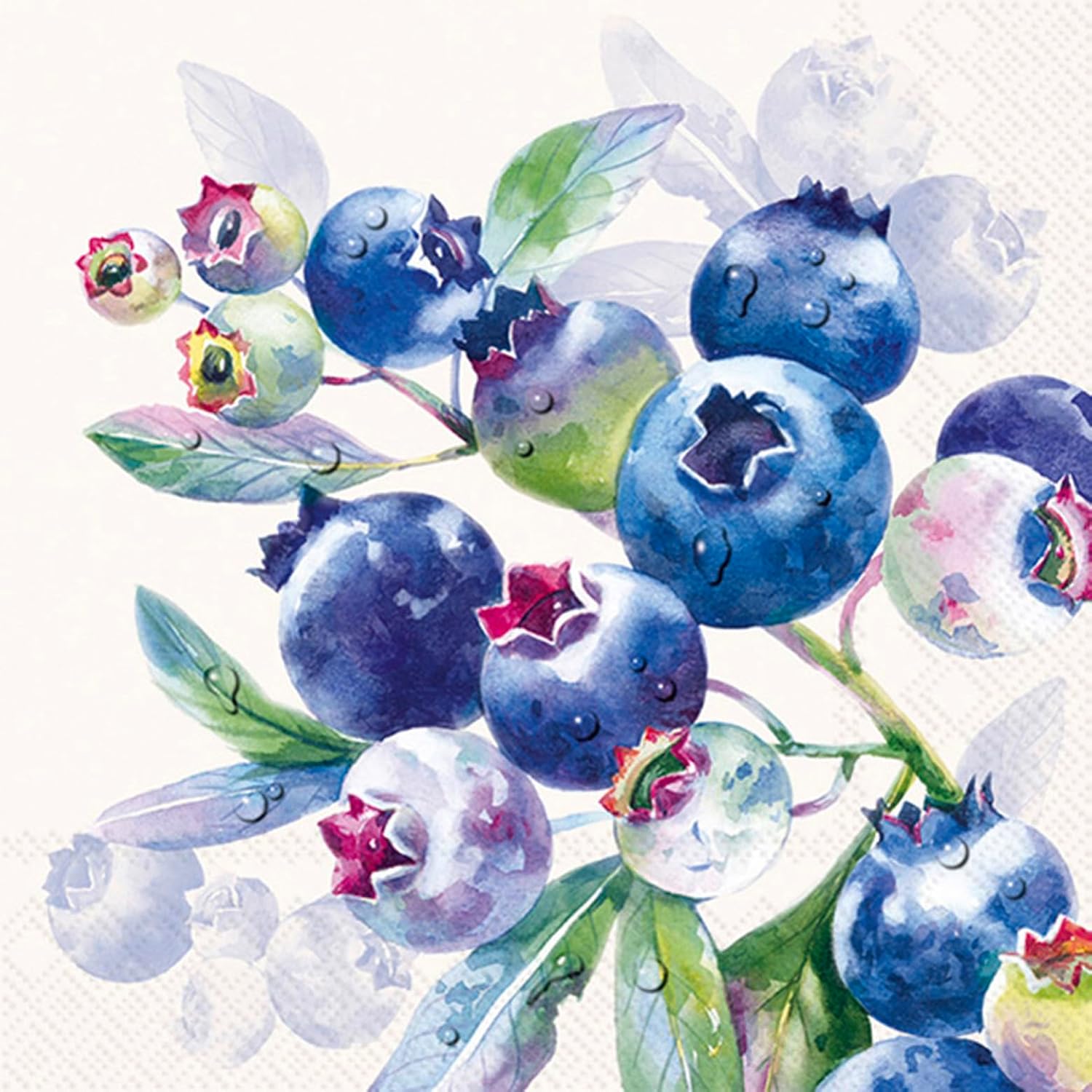 IHR Ideal Home Range Cocktail Napkins Disposable 3-Ply Paper Party Napkin Pack, 5" x 5", Blueberry Fruits (Cream), 20-Count