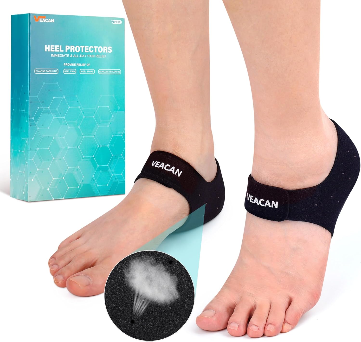 2 Pairs Plantar Fasciitis Heel Protectors, Heel Cups for Pain Relief & Achilles Tendonitis Support, Heel Cushion Inserts for Walking, Sports, Yoga, Home Use(W 9.5-13/M 8.5-14)