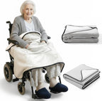 Wheelchair Lap Blanket for Seniors, 43" * 28" Soft Sherpa Lined Knee & Lap Cover, Warm Lightweight Throw with Snap Buttons, Cozy Comfort for Elderly & Caregivers, Light Gray