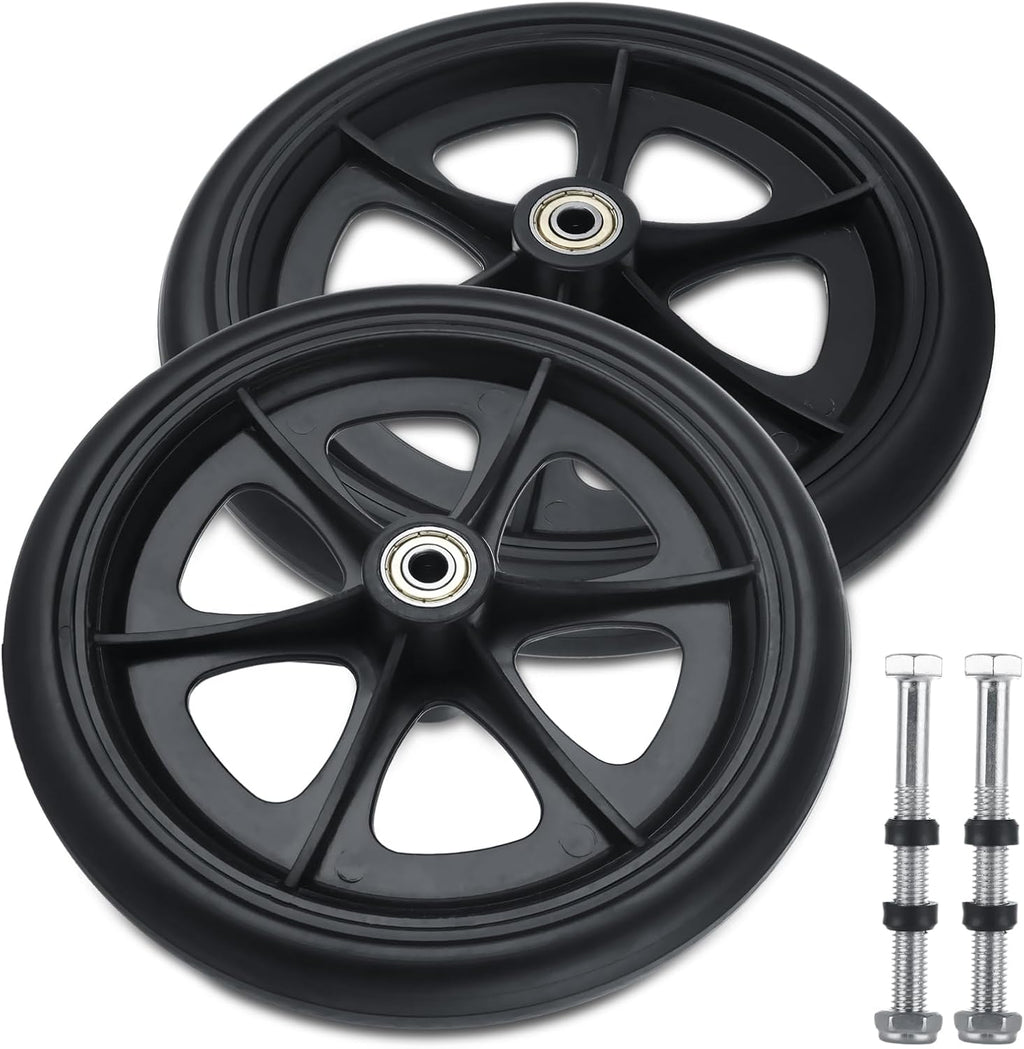2 Pcs Walker Wheels Replacement 8 Inch Solid Wheelchair Front Wheels, Anti-Slip Rollator Replacement Wheels for Wheelchairs, Rollators, Walkers