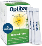 Optibac Probiotics Powder with Bifidobacteria & Fibre - 30 Sachets | 25 Billion CFU + 4 g FOS Fibre | Vegan Probiotic & Prebiotic Blend | Shelf Stable & Gluten Free | for Everyday Digestive Health