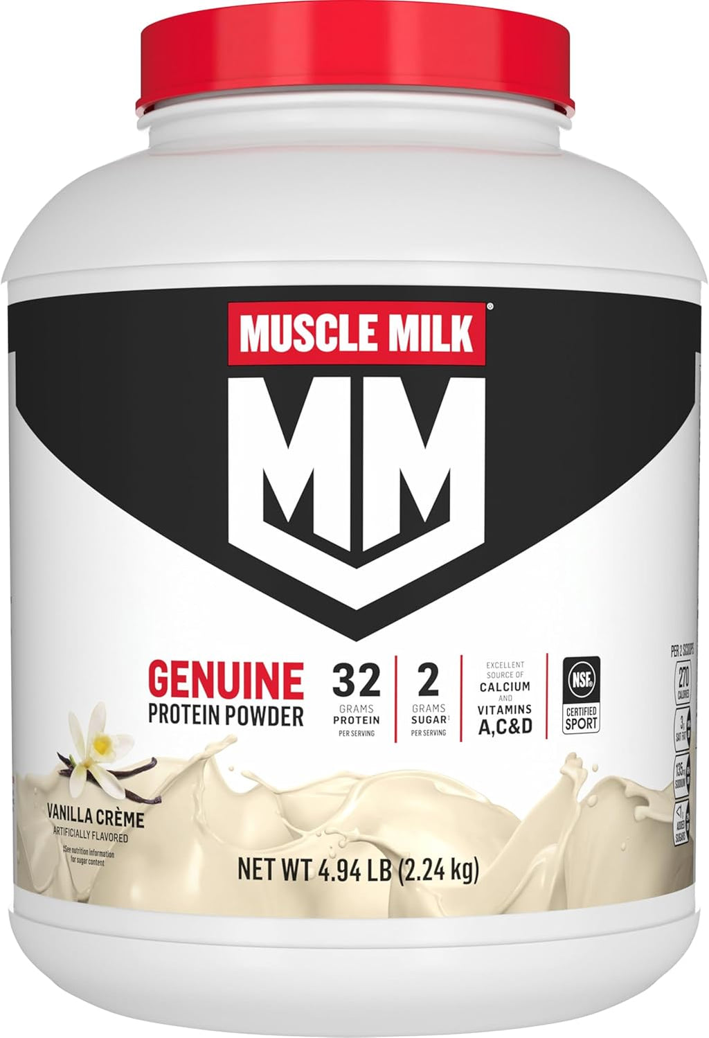 Muscle Milk Genuine Protein Powder, Vanilla Creme, 32g Protein, 4.94 Pound, 32 Servings