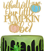 What Will Our Little Pumpkin Be Cake Topper, Boy or Girl, Pumpkin Oh Baby, Fall Autumn Thanksgiving Theme Baby Shower Gender Reveal Party Decorations
