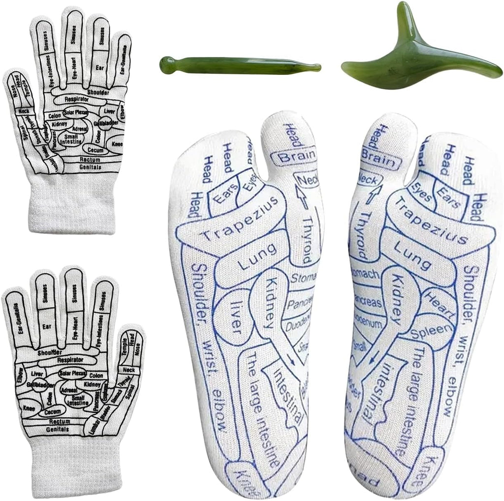Reflexology Socks with Tools, Acupuncture Massage Socks Pain Relief Remedy for Foot Acupressure Socks with Gloves for Women's Size